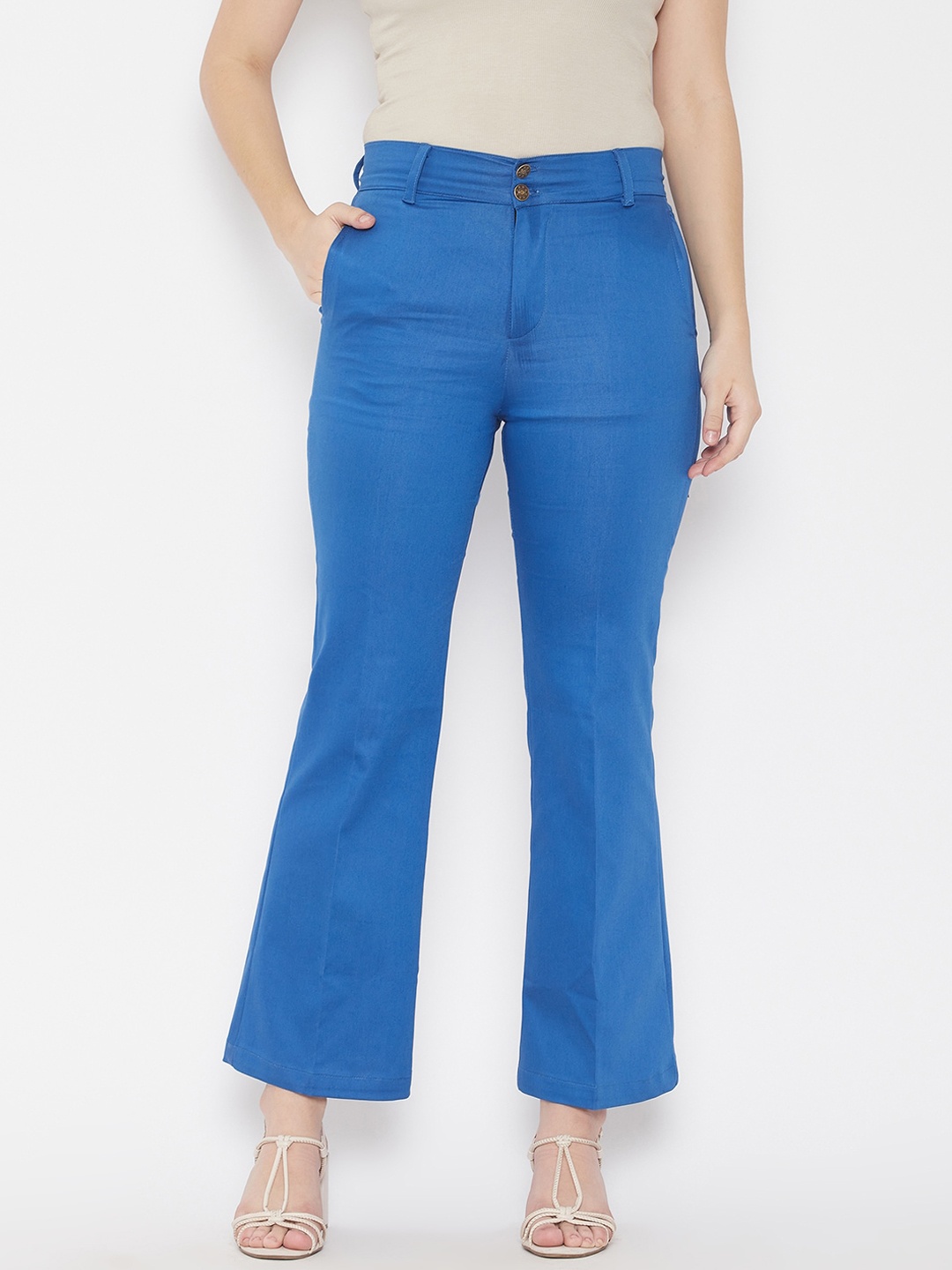 

TULIP 21 Women Smart Flared Cotton Bootcut Trousers, Blue