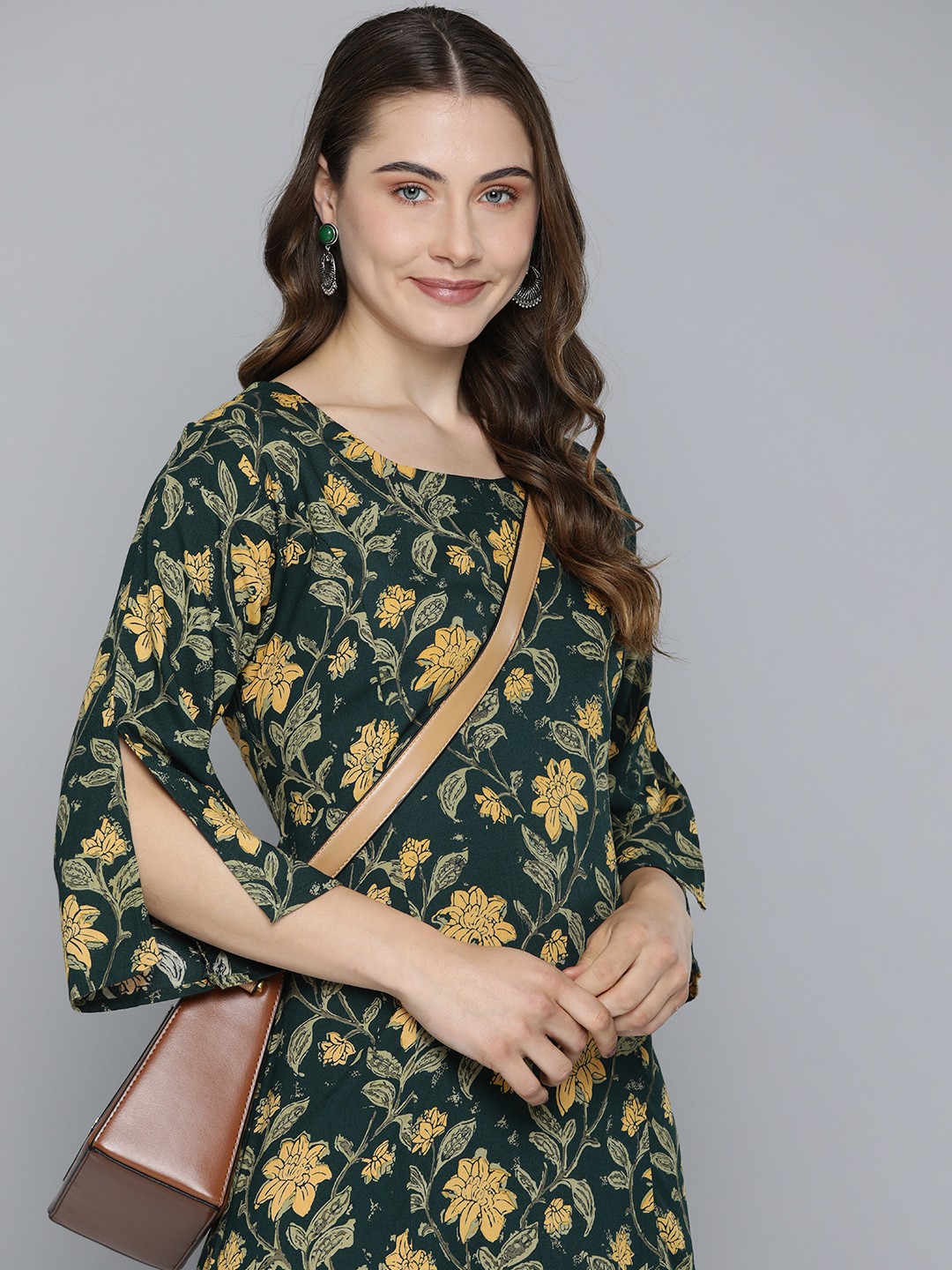 

HERE&NOW Floral Print Bell Sleeve A-Line Dress, Blue