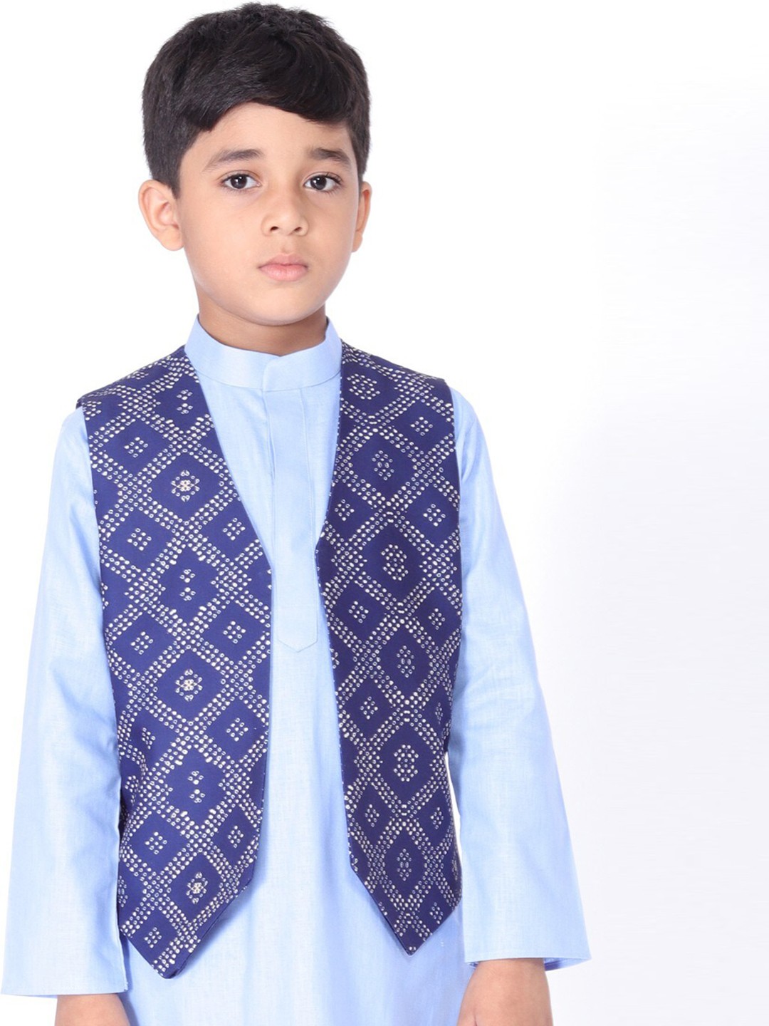 

Tabard Printed Woven Pure Cotton Nehru Jacket, Blue