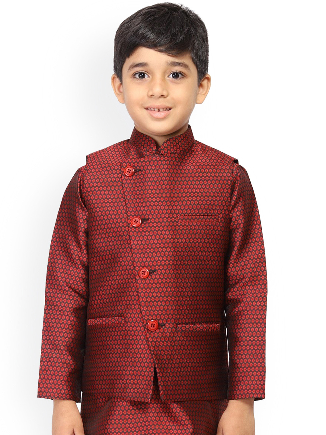 

TABARD Woven-Designed Nehru Jacket, Maroon