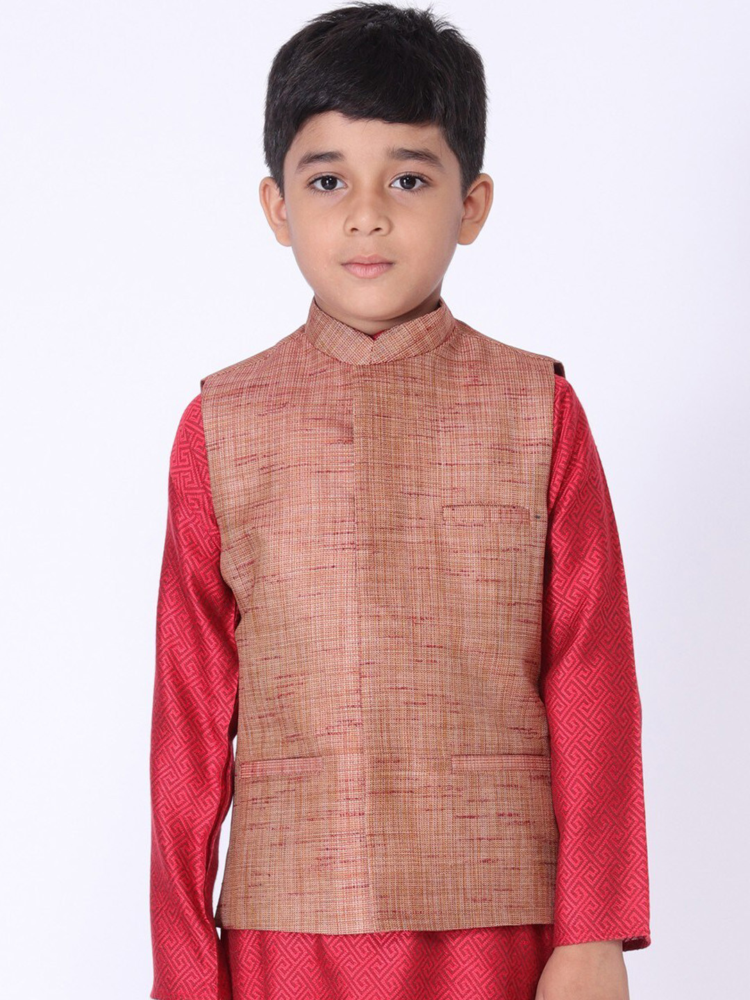 

TABARD Boys Woven Design Nehru Jacket, Brown