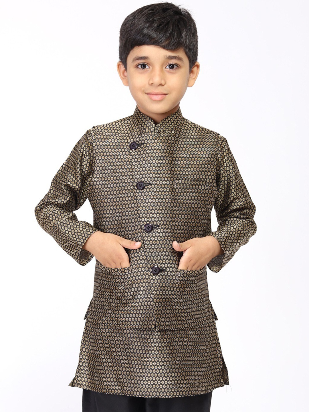 

TABARD Woven-Designed Nehru Jacket, Bronze