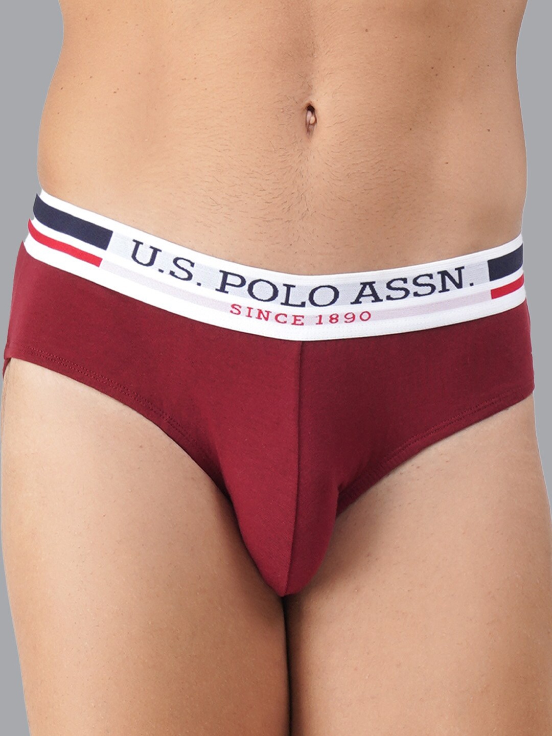 

U.S. Polo Assn. Men Pack of 2 Mid-Rise Pure Cotton Briefs, Maroon