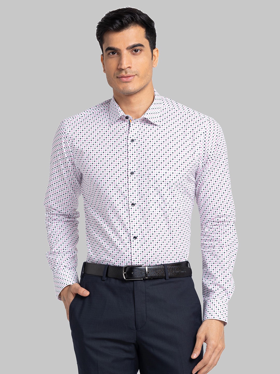 

Park Avenue Slim Fit Geometric Printed Formal Cotton Shirt, White