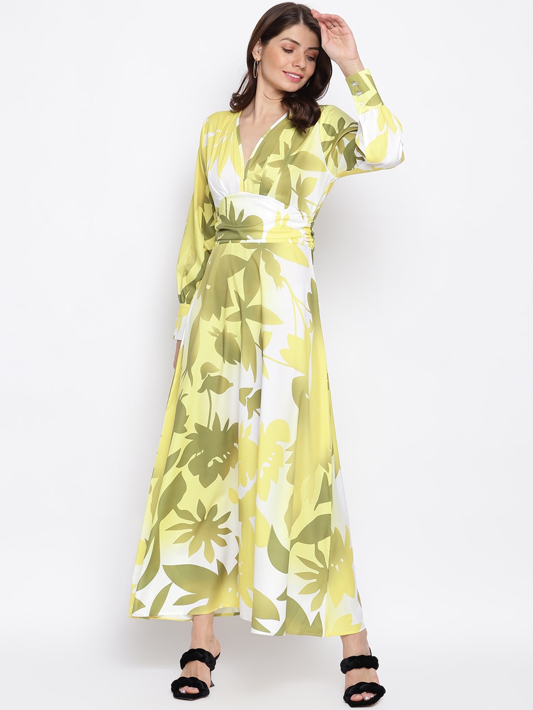 

iki chic Tropical Printed V Neck Maxi Dress, Yellow