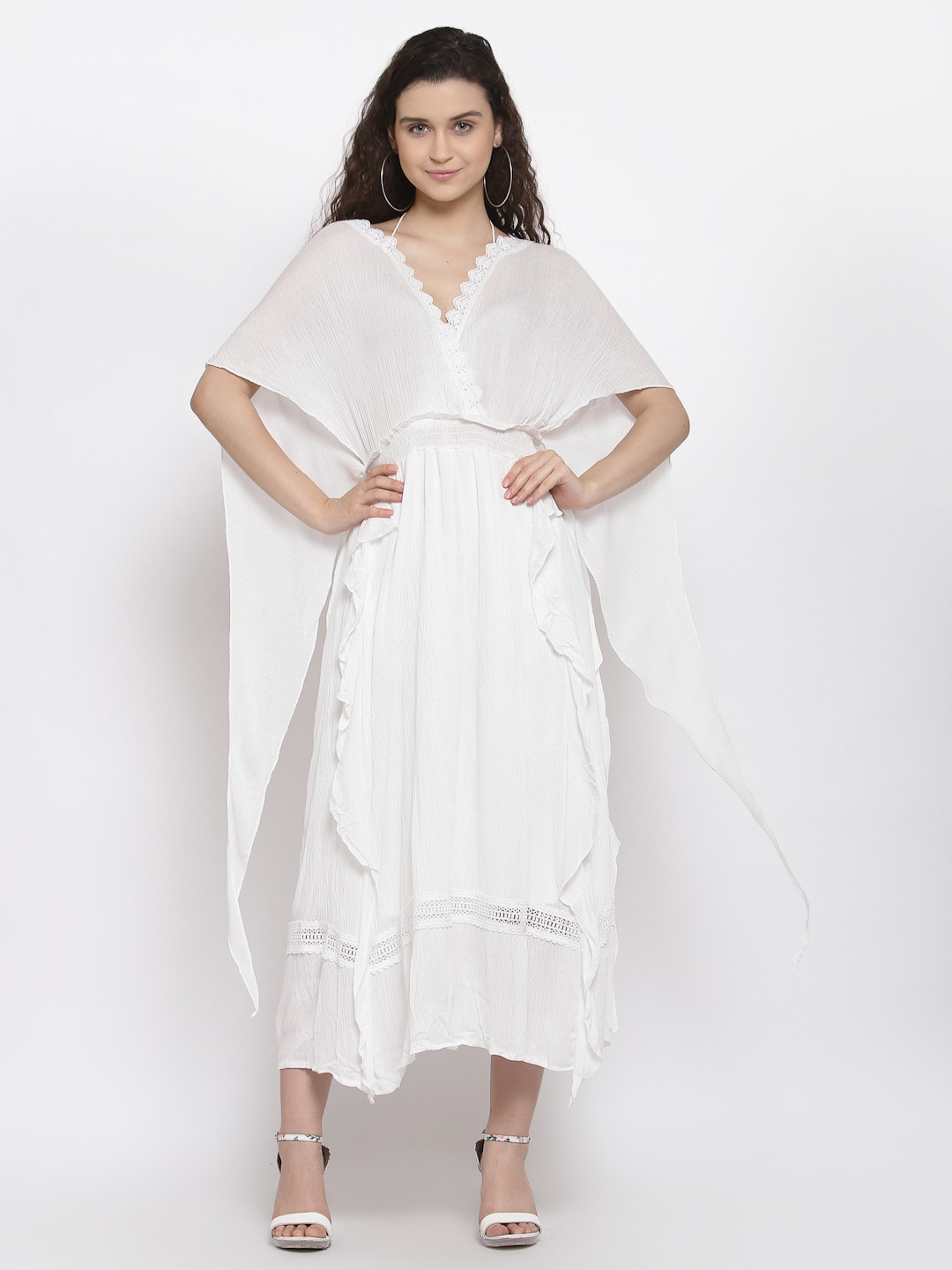 

iki chic Kimono Sleeves A-Line Midi Dress, White