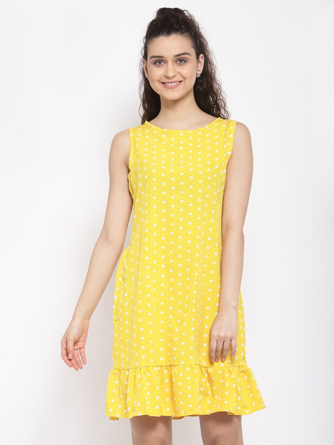 

iki chic Polka Dot Printed A-Line Dress, Yellow