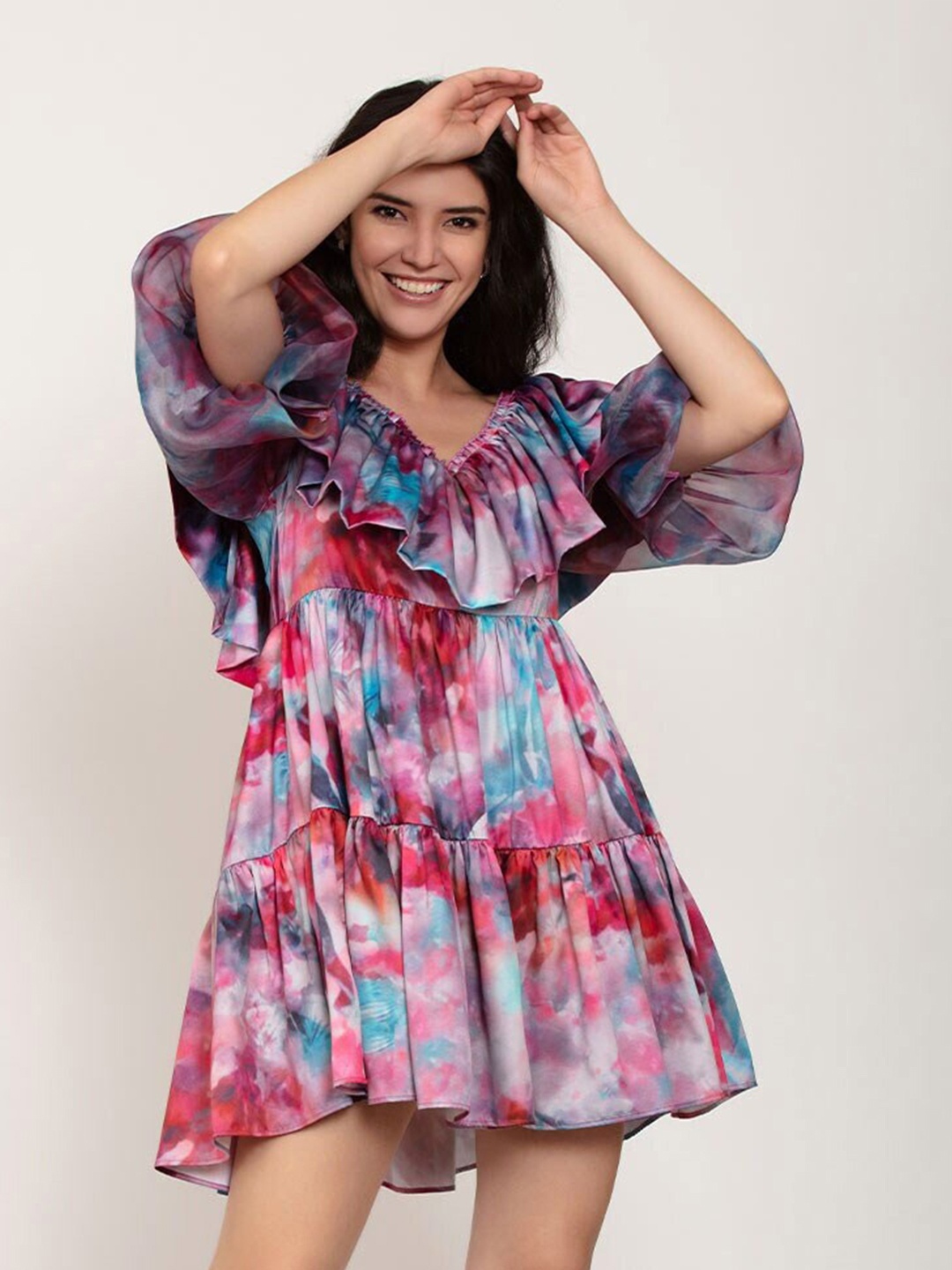 

iki chic Tie and Dye A-Line Mini Dress, Blue