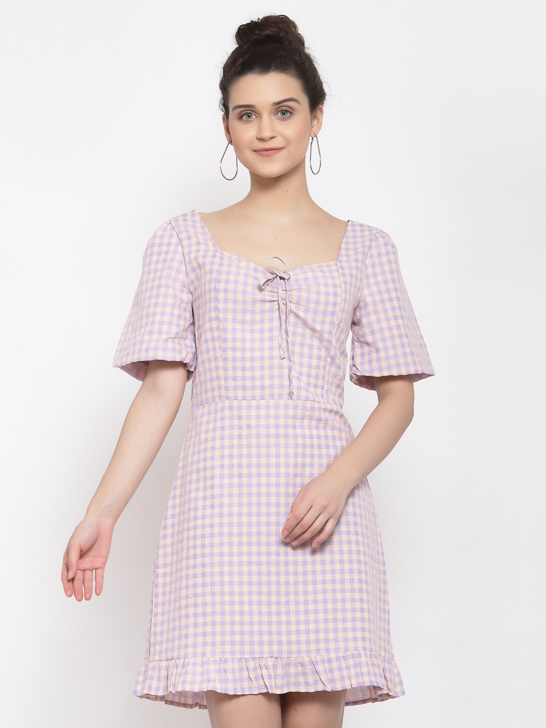 

iki chic Checked A-Line Cotton Dress, Purple