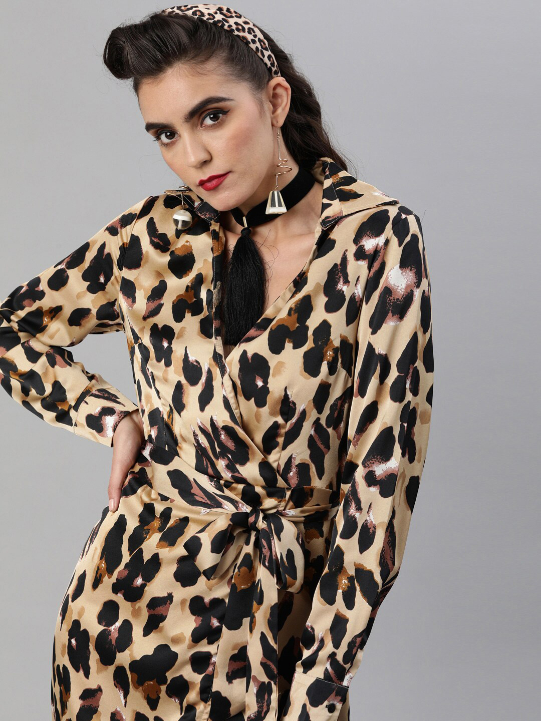 

iki chic Animal Printed Wrap Dress, Beige