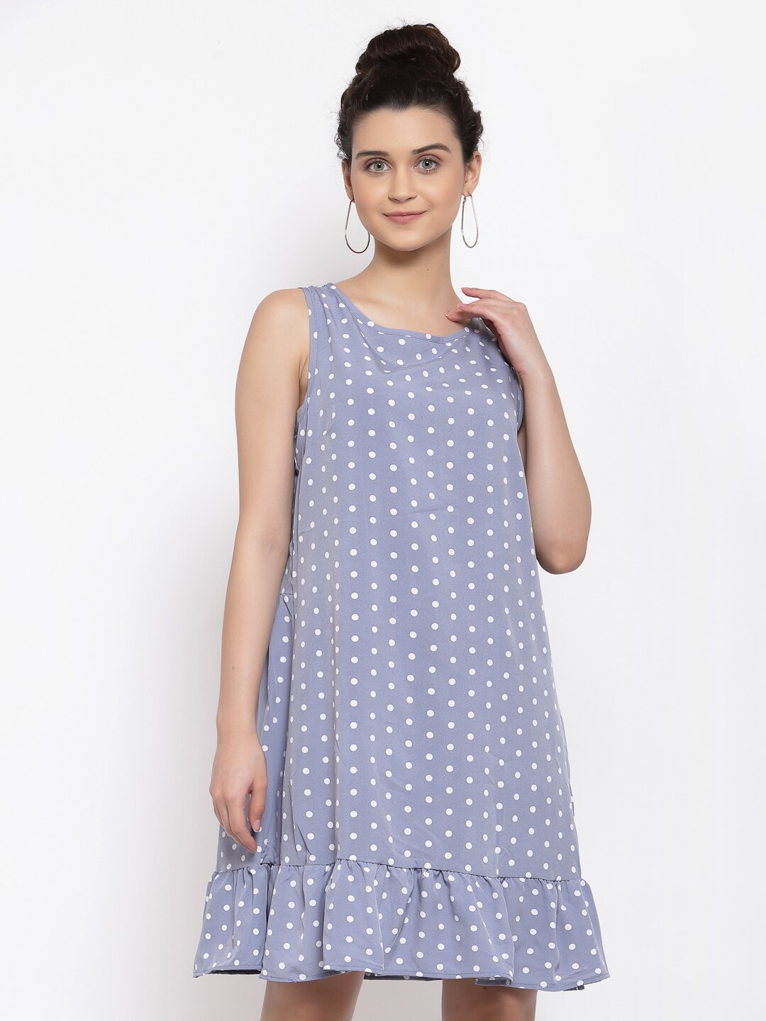 

iki chic Polka Dots Printed Sleeveless A-Line Dress, Blue
