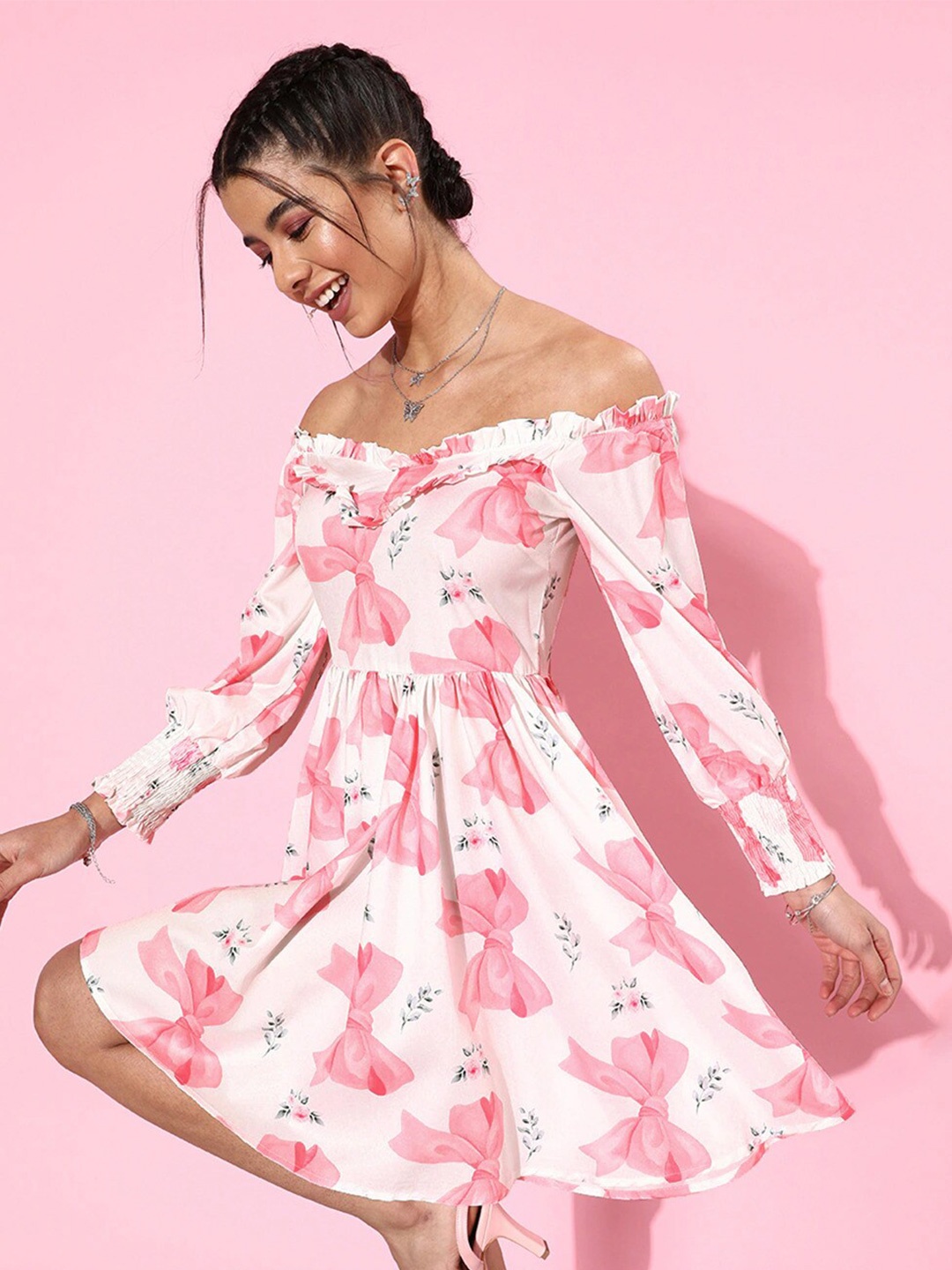 

iki chic Floral Printed Off-Shoulder Dress, White
