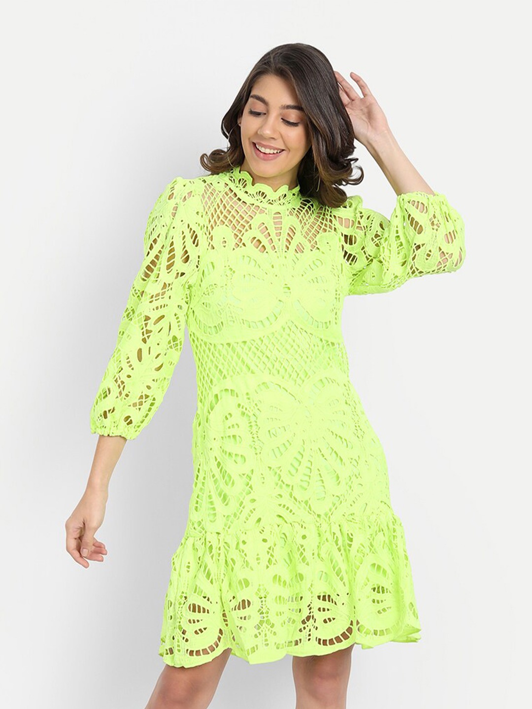 

iki chic Green Lace A-Line Dress