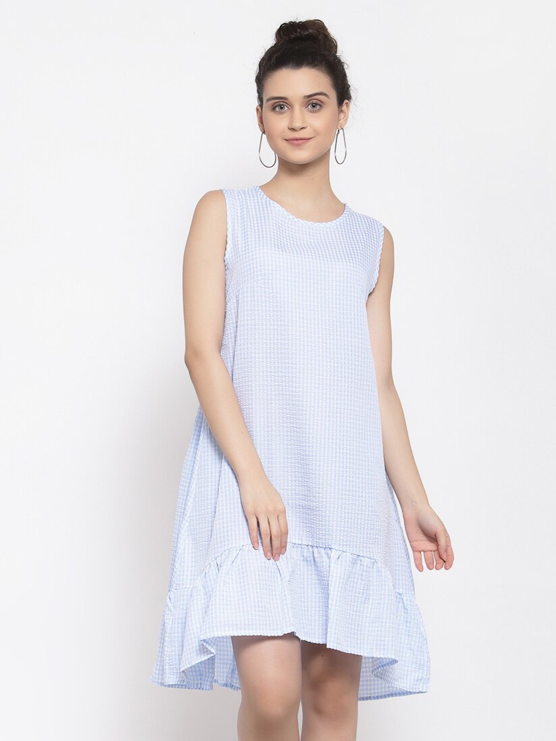 

iki chic Checked Frill Hem A-Line Dress, Blue
