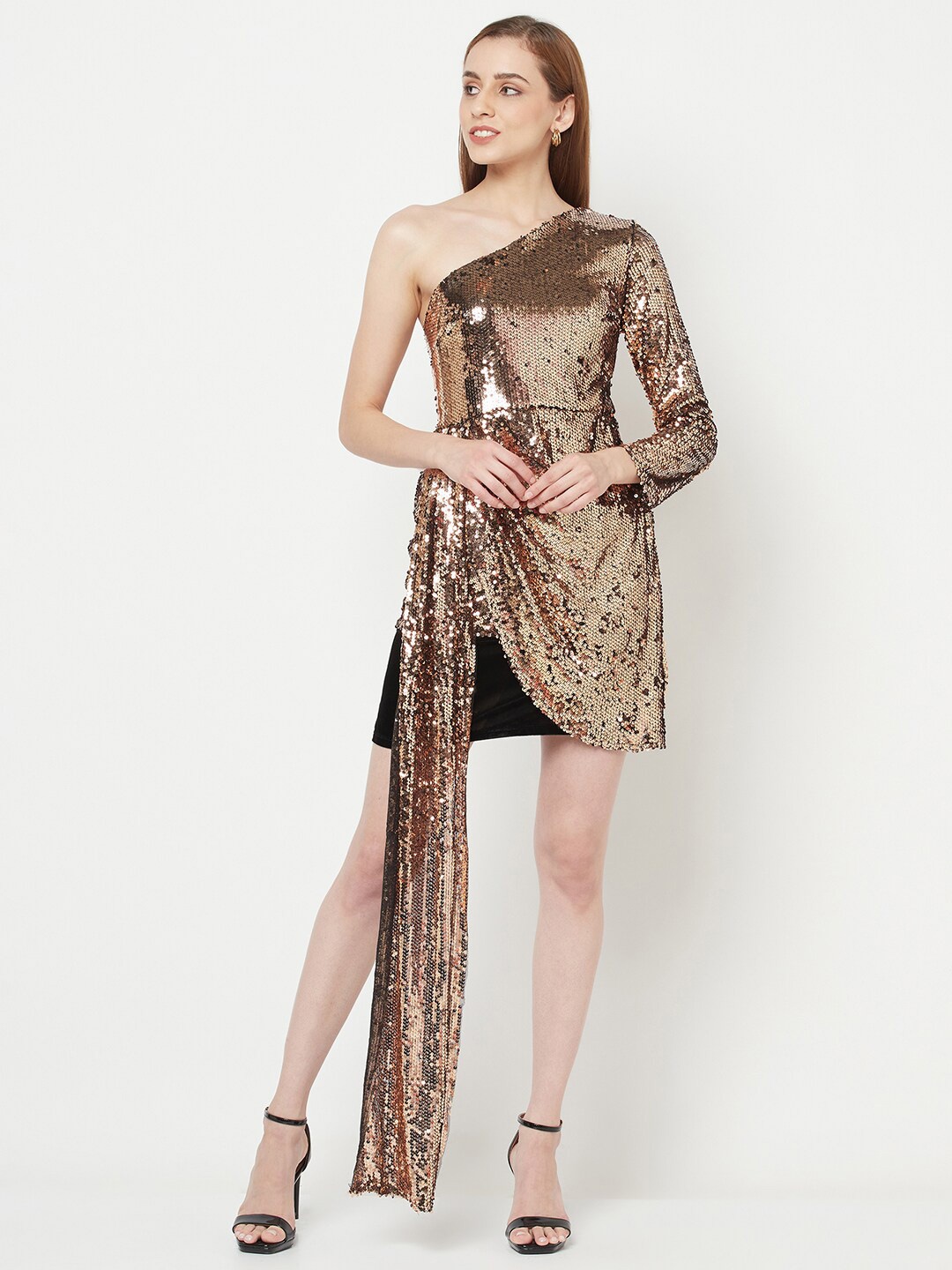 

iki chic Embellished Net Sheath Mini Dress, Gold
