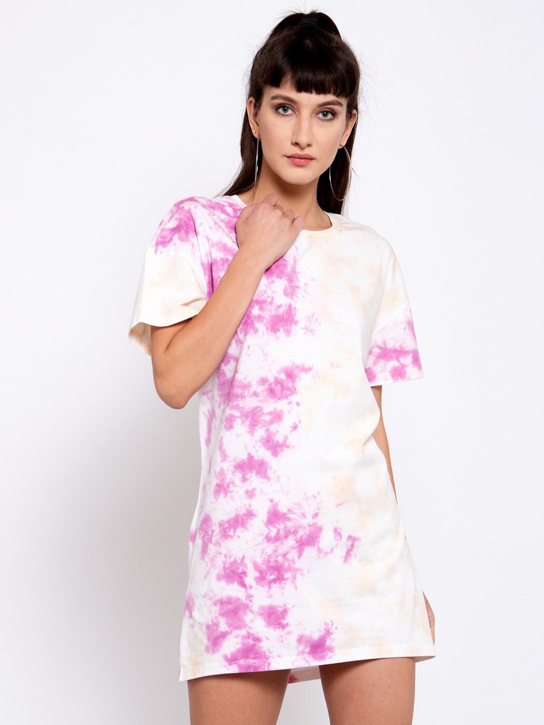 

iki chic Dyed Round Neck Mini T-Shirt Dress, Pink