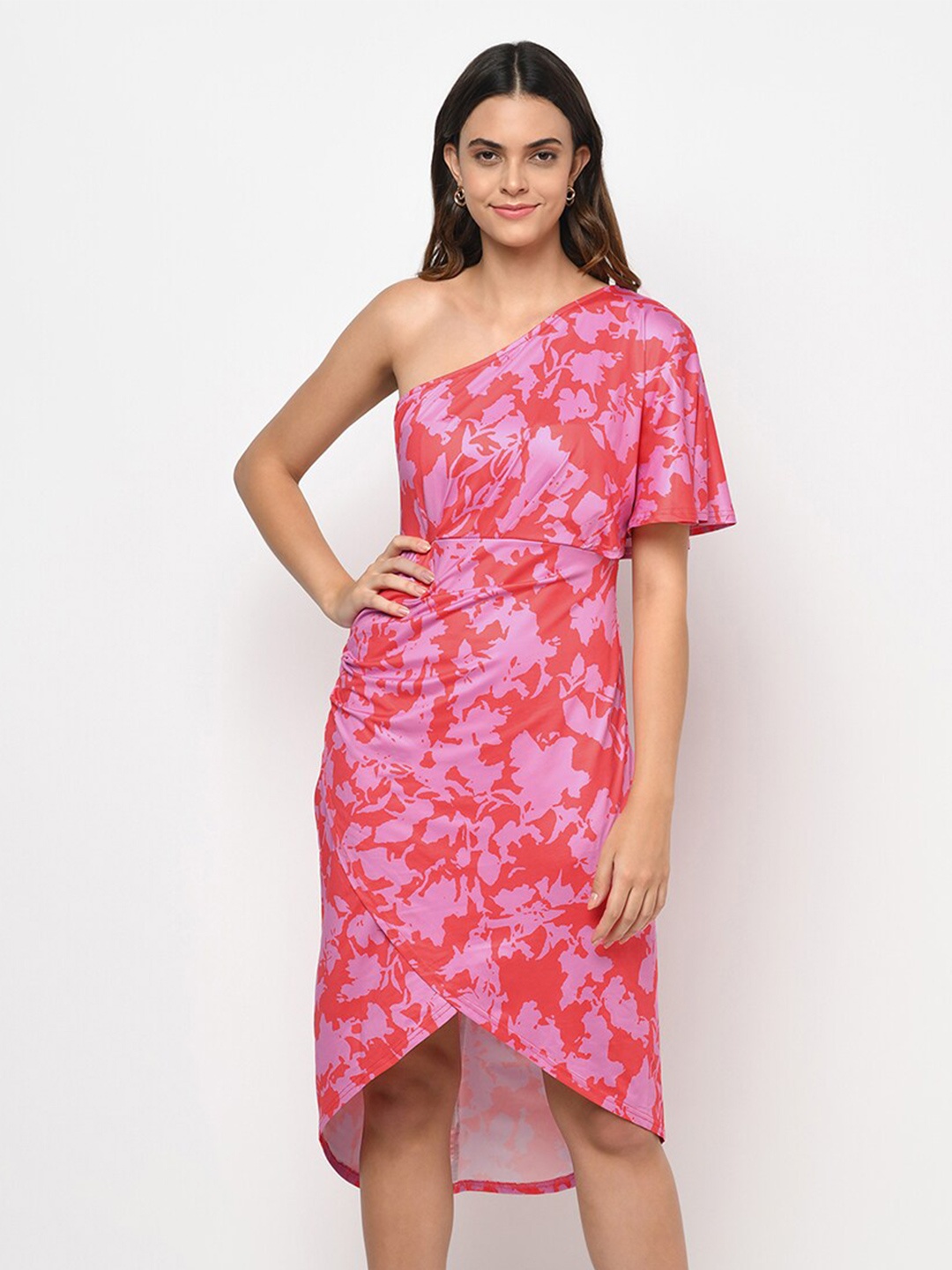 

iki chic Floral One Shoulder Wrap Dress, Pink