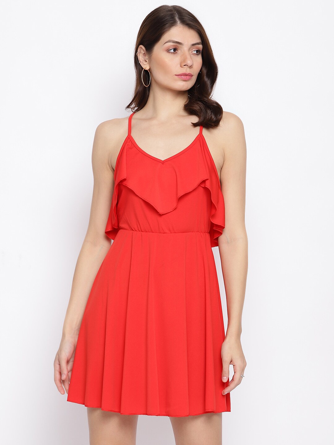 

iki chic Shoulder Straps Fit And Flare Scuba Dress, Red
