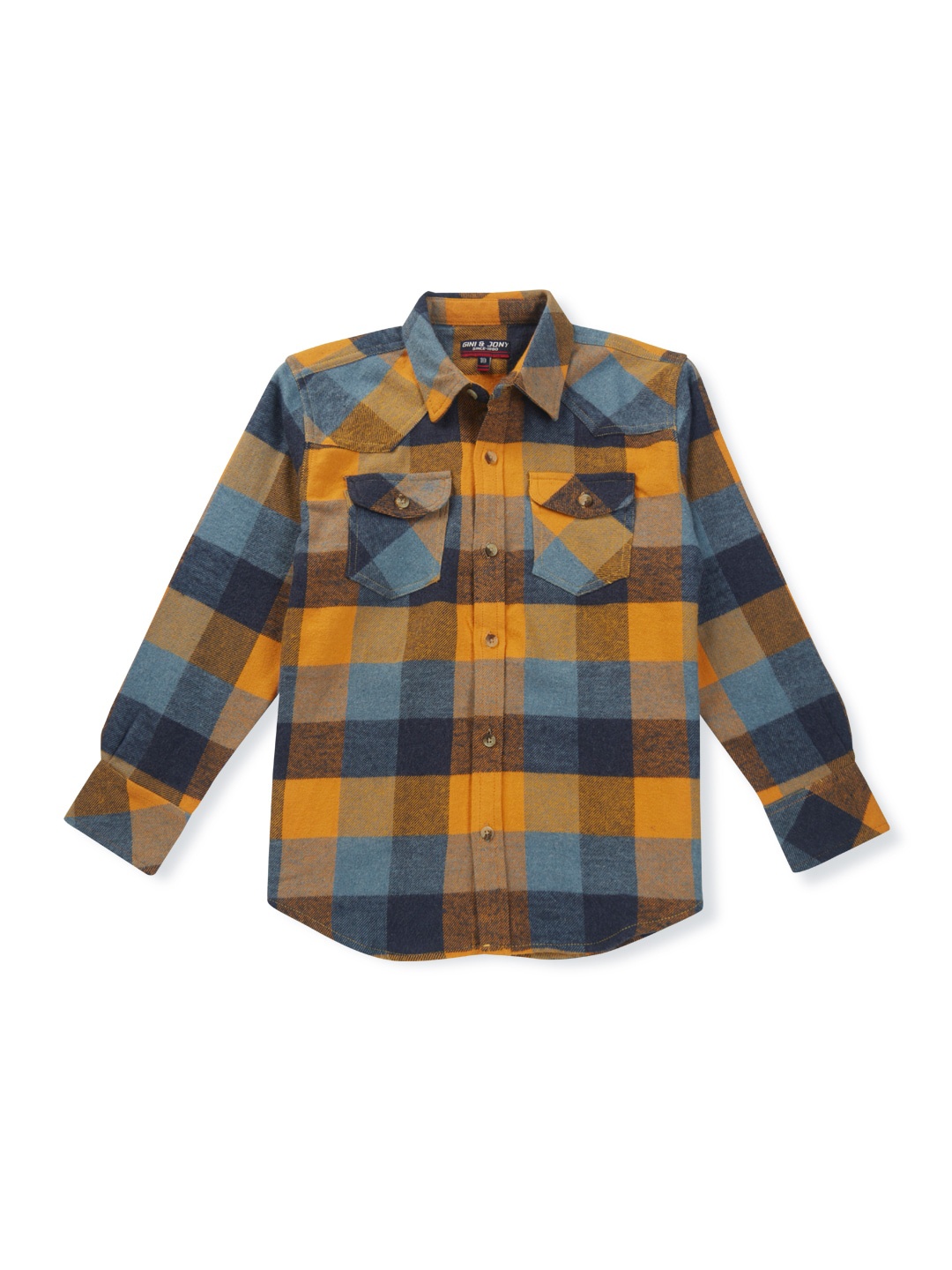 

Gini and Jony Boys Buffalo Checks Casual Cotton Shirt, Mustard