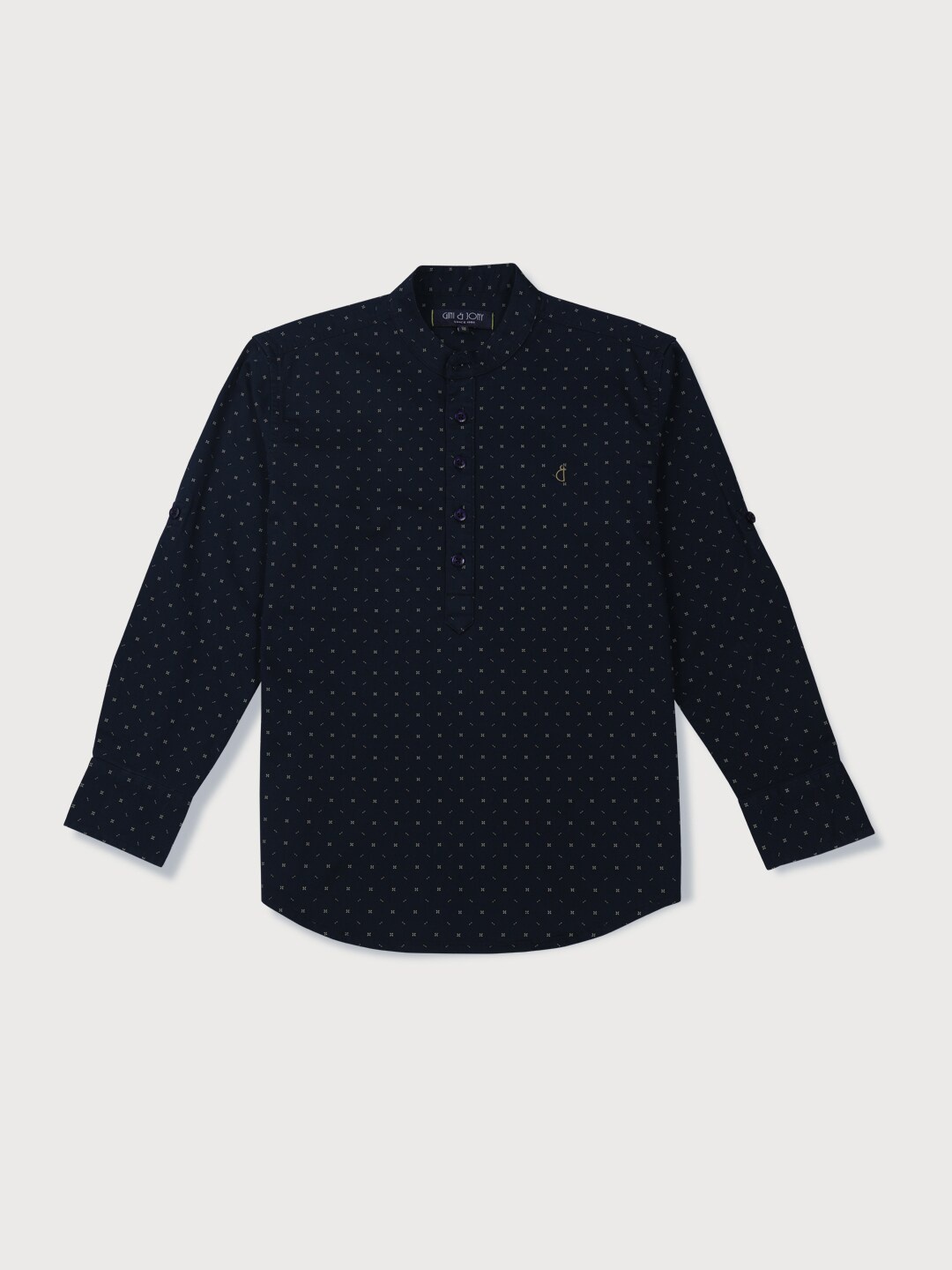 

Gini and Jony Boys Printed Mandarin Collar Casual Cotton Shirt, Navy blue