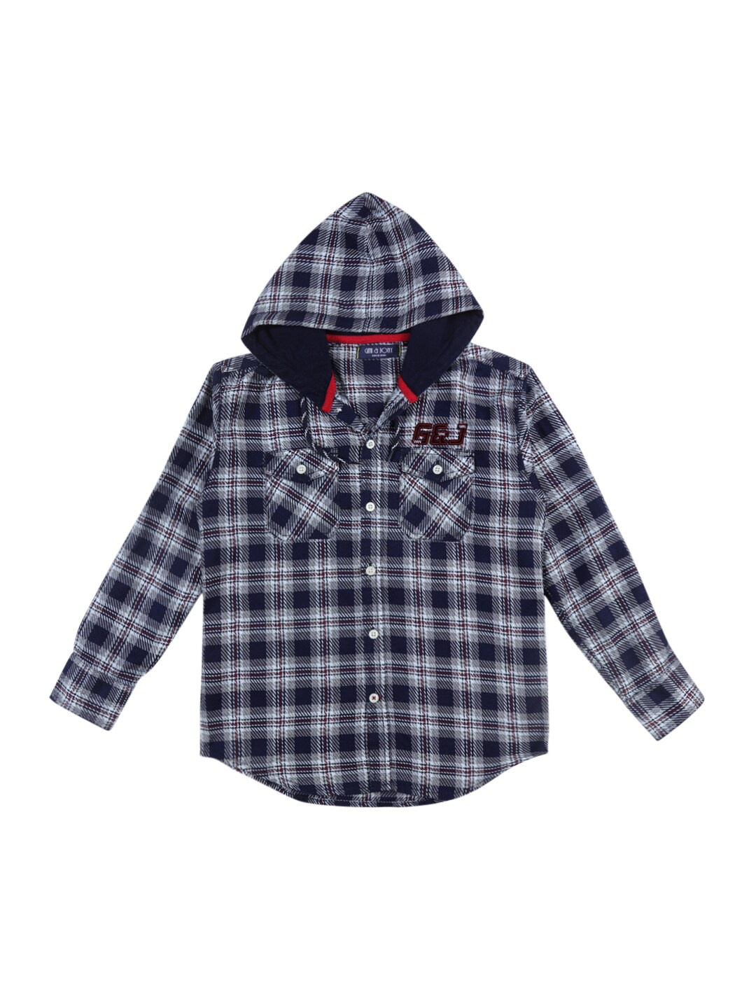 

Gini and Jony Boys Tartan Checked Casual Hooded Cotton Shirt, Navy blue