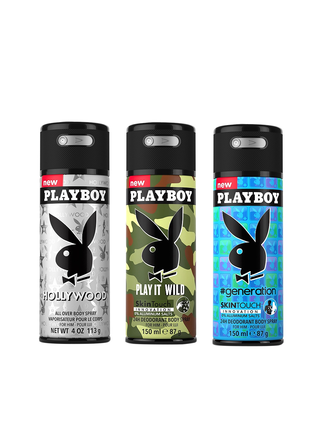 

Playboy Men Hollywood + Wild + Generation Deodorants 450 ml, Blue