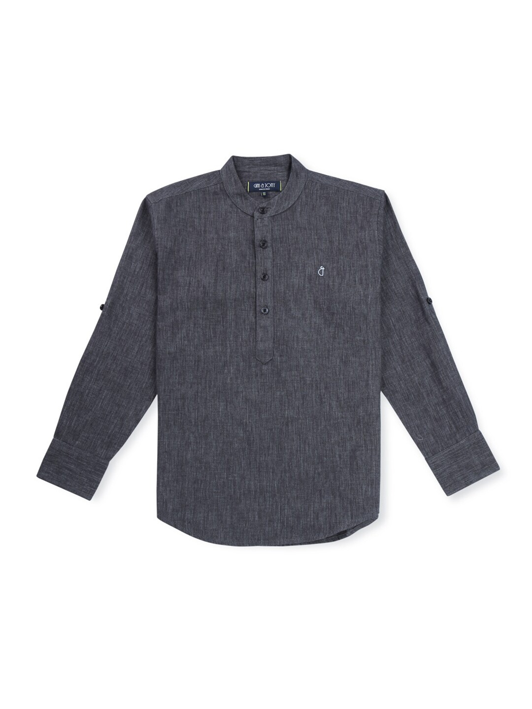 

Gini and Jony Boys Band Collar Casual Cotton Shirt, Charcoal