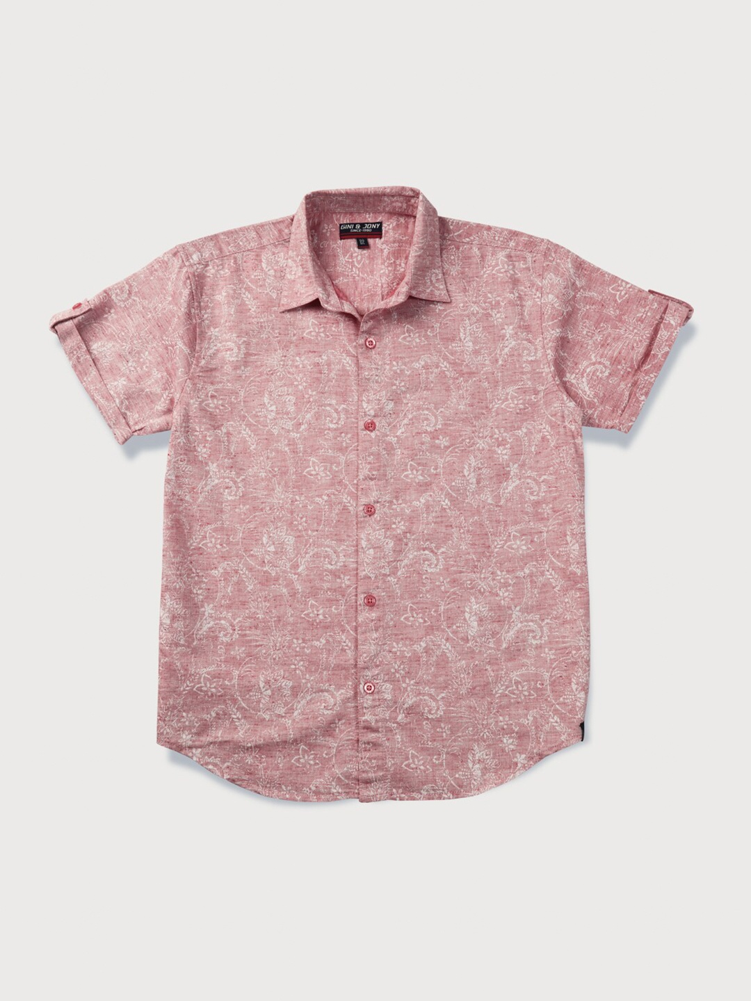 

Gini and Jony Boys Floral Printed Casual Cotton Shirt, Pink