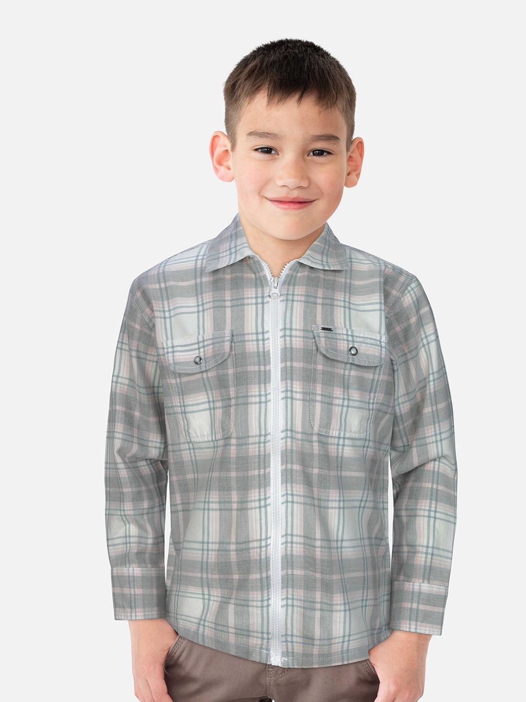 

Gini and Jony Boys Tartan Checked Casual Cotton Shirt, Grey