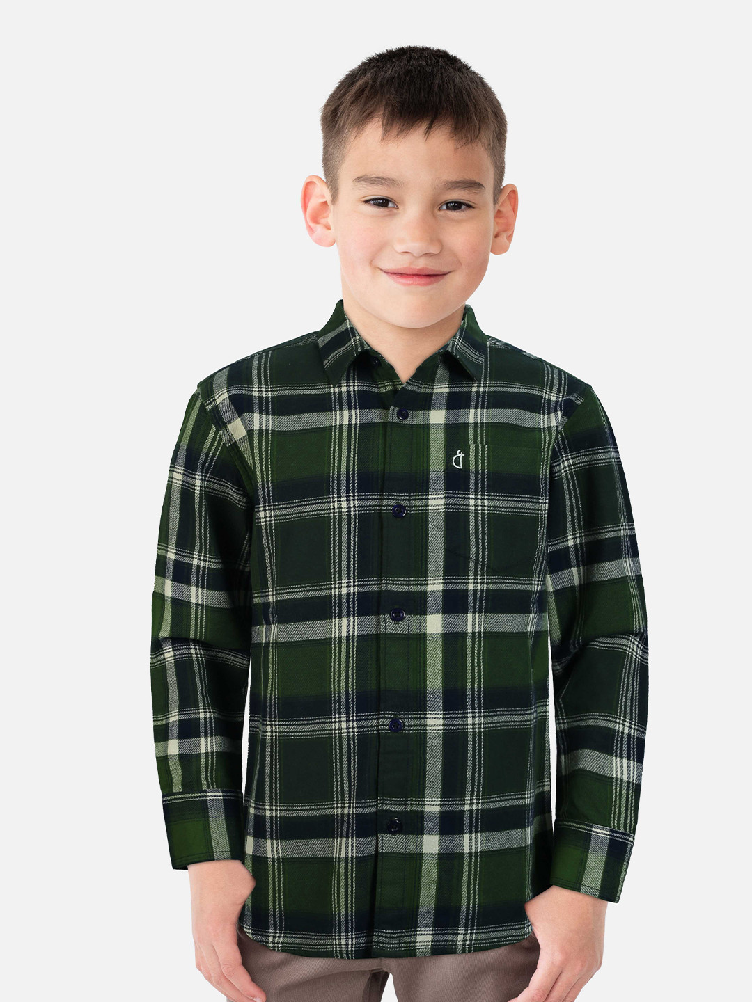 

Gini and Jony Boys Tartan Checked Casual Cotton Shirt, Green