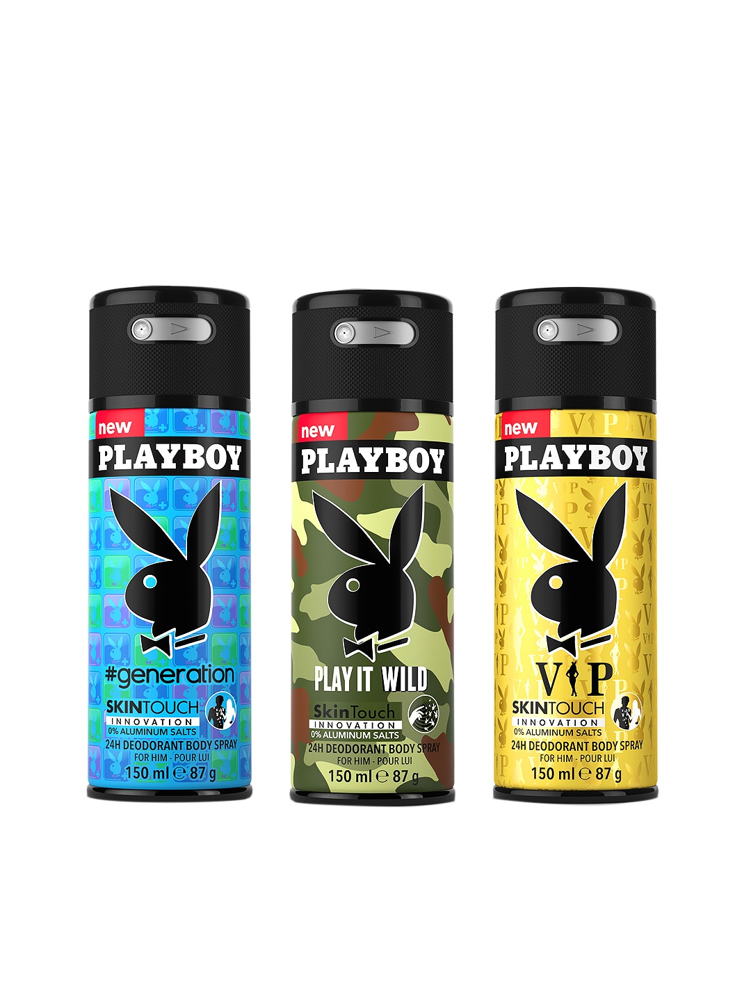 

Playboy Men Generation + Wild + VIP Deodorants 450 ml, Blue