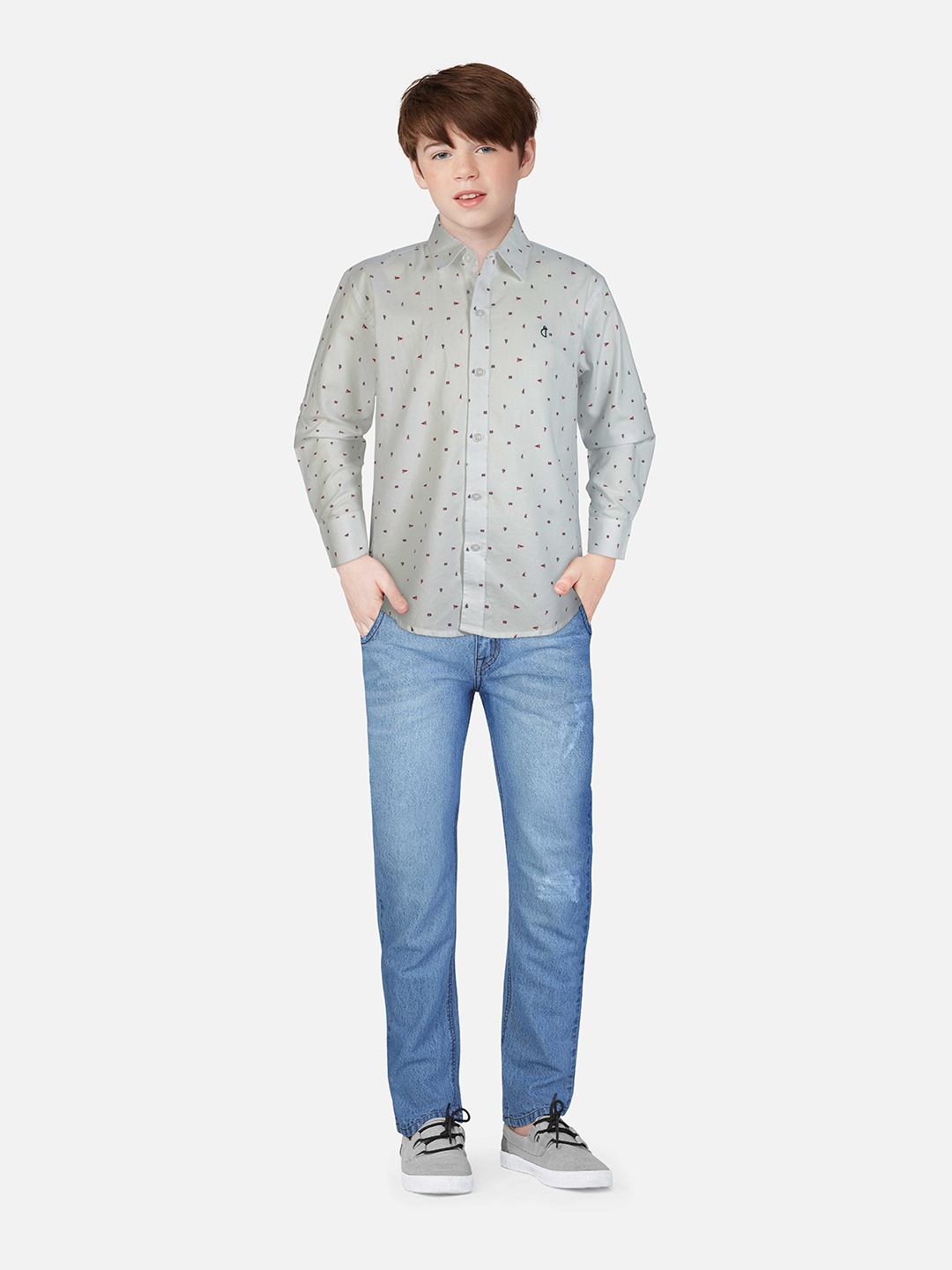

Gini and Jony Boys Micro Ditsy Printed Cotton Casual Shirt, White