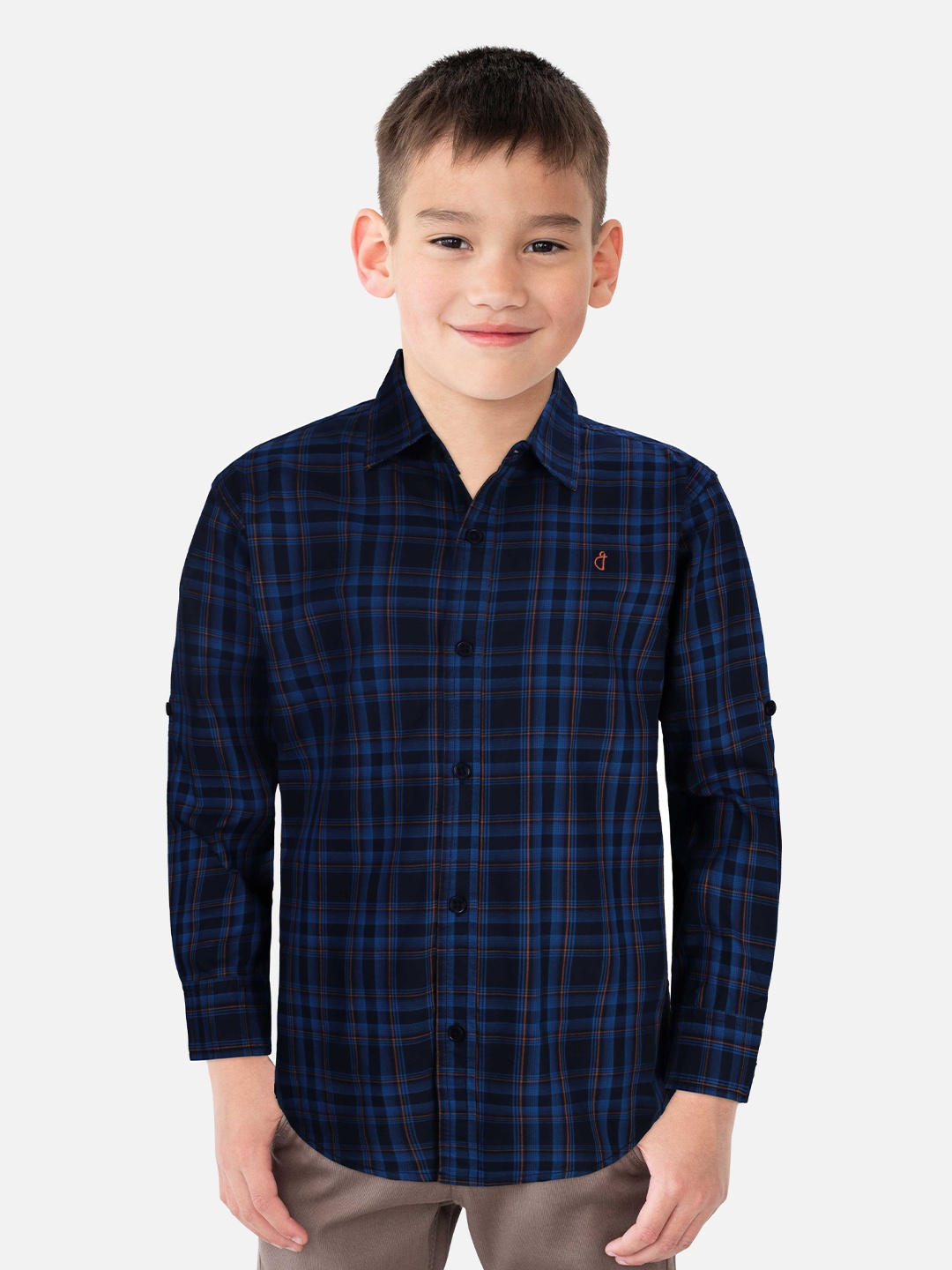 

Gini and Jony Boys Tartan Checks Slim Fit Casual Cotton Shirt, Blue