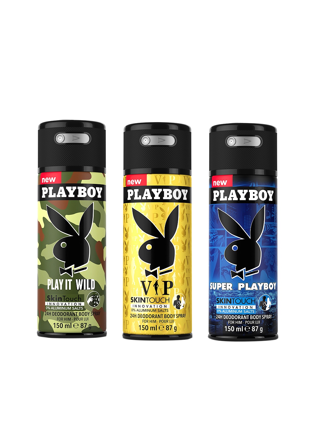 

Playboy Men Wild + VIP + Super Deodorants 450 ml, Blue