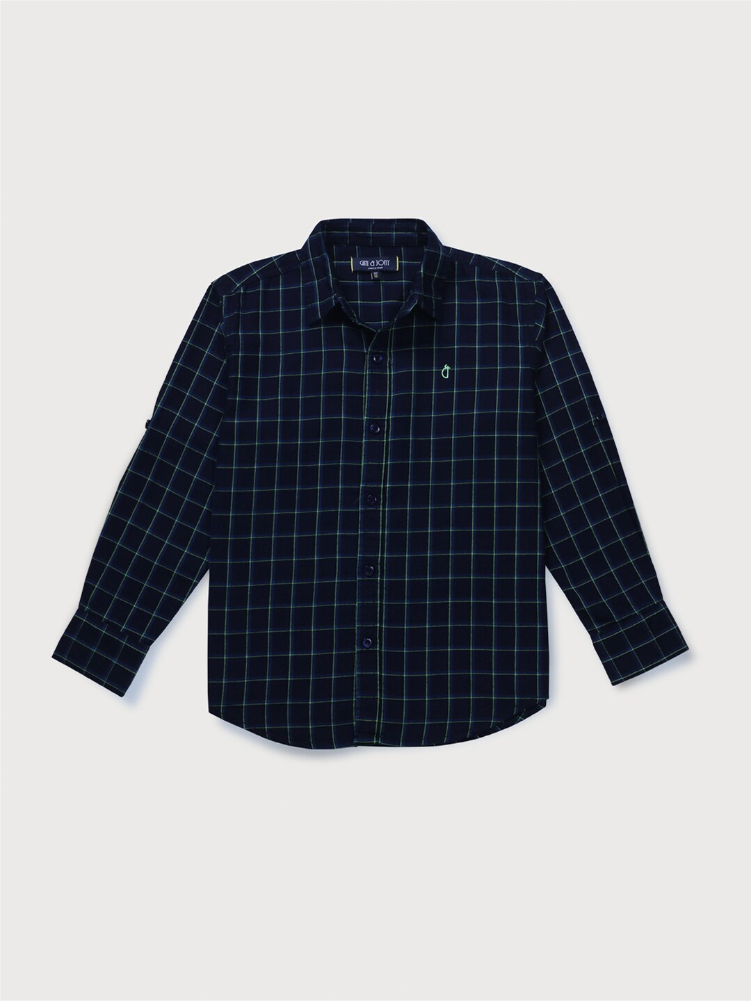 

Gini and Jony Boys Grid Tattersall Checks Checked Cotton Casual Shirt, Navy blue