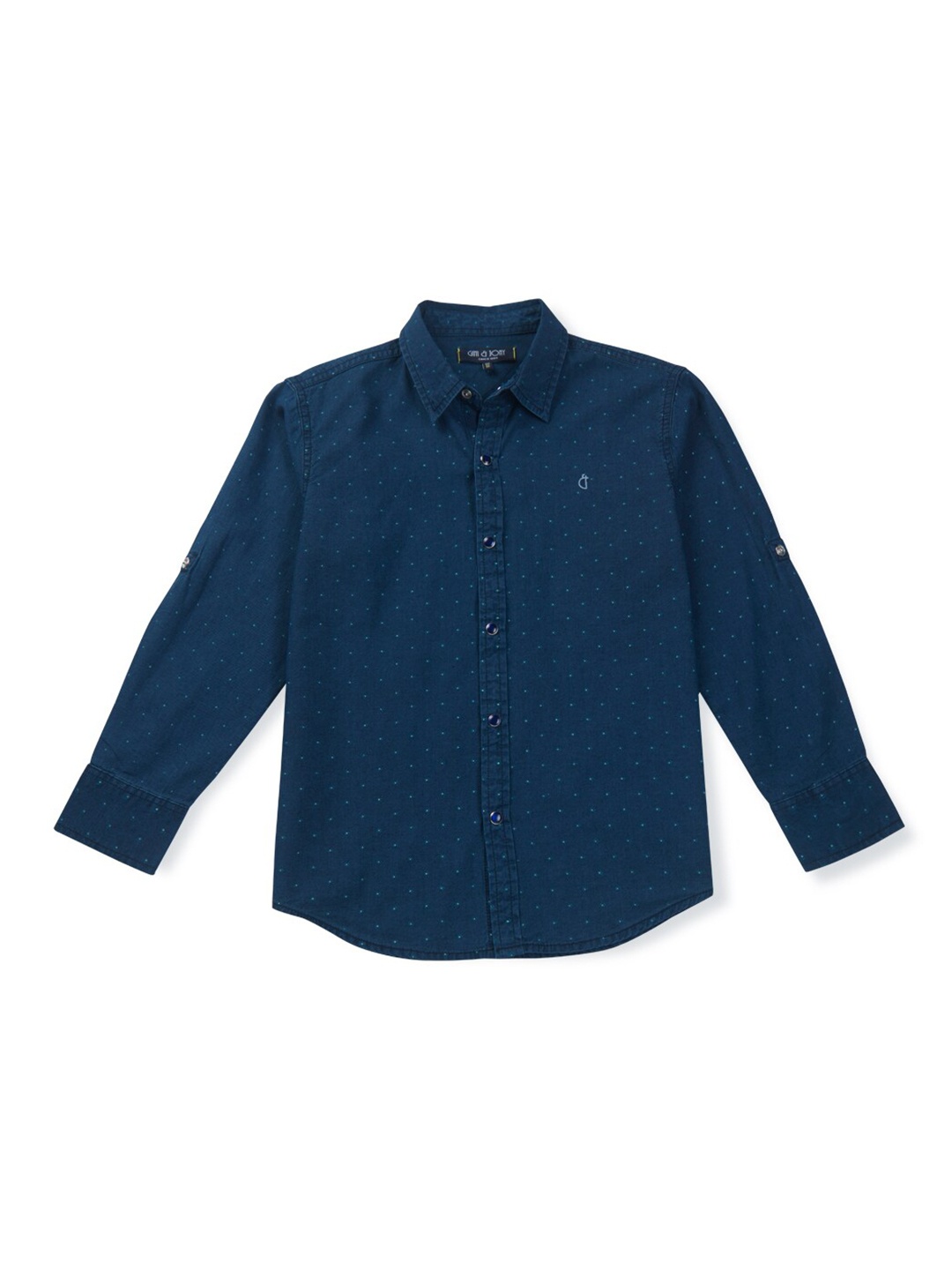 

Gini and Jony Boys Roll-Up Sleeves Micro Printed Casual Cotton Shirt, Navy blue