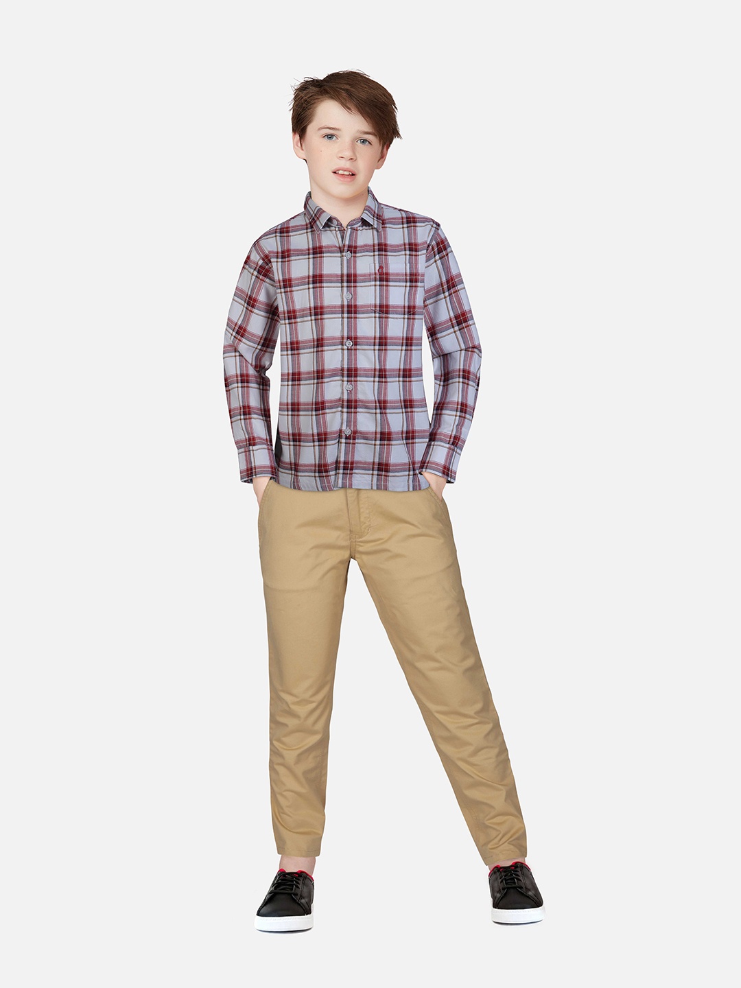 

Gini and Jony Boys Tartan Checked Cotton Casual Shirt, Red