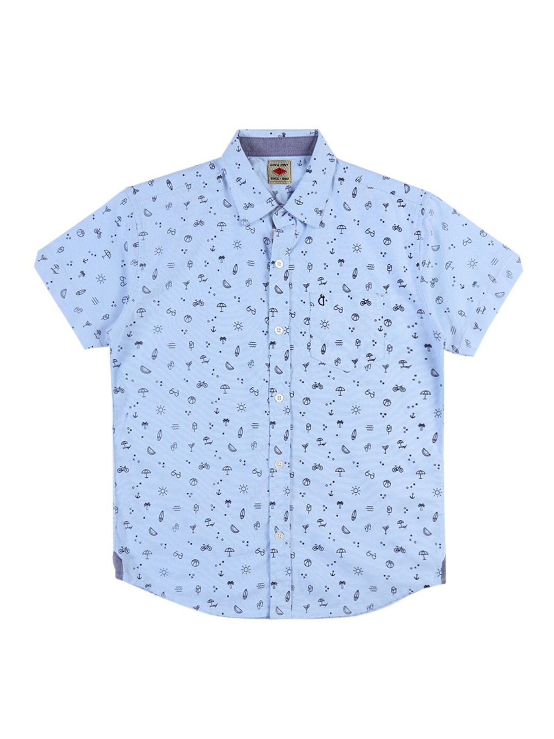 

Gini and Jony Boys Conversational Printed Cotton Casual Shirt, Blue