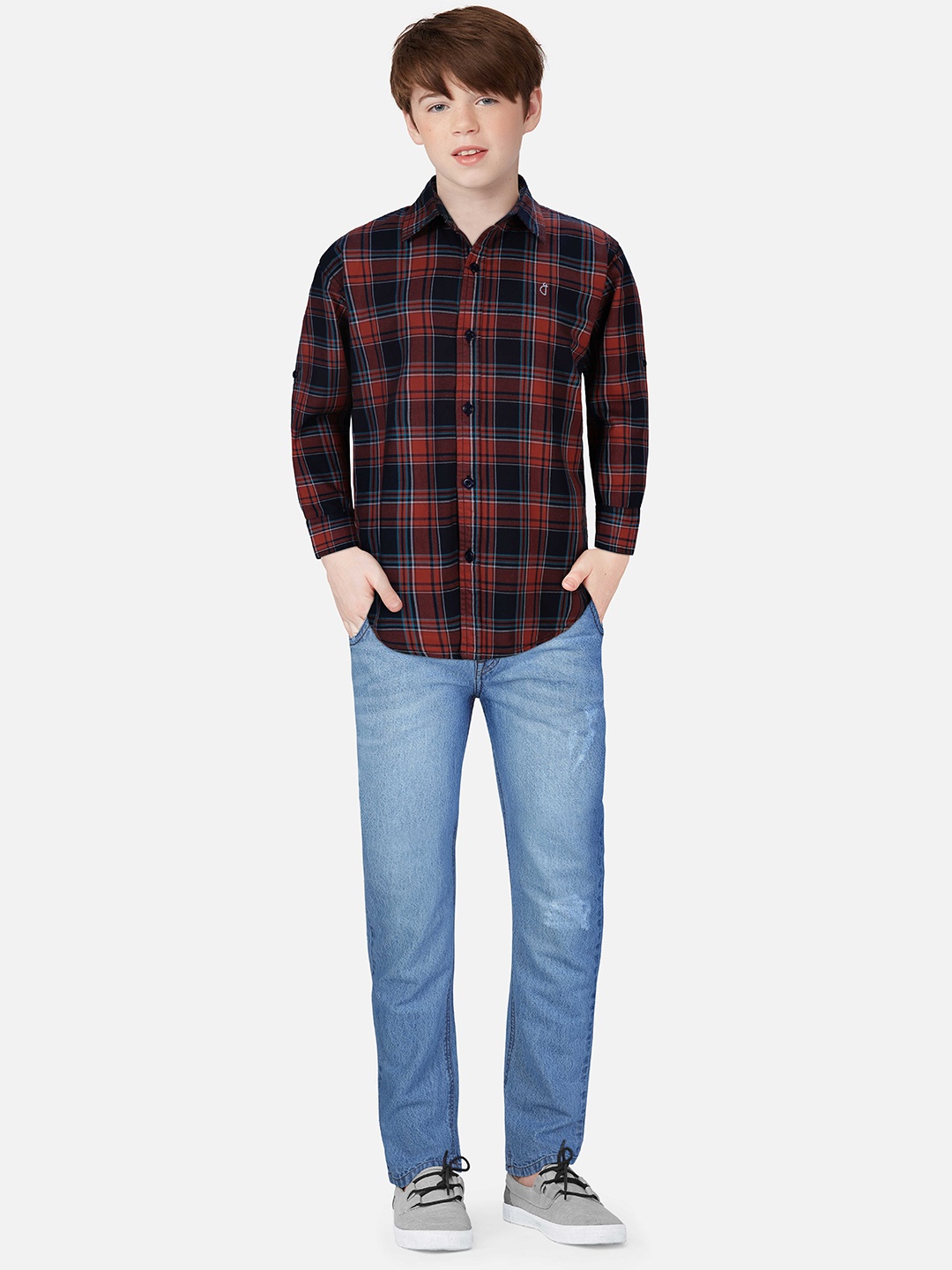 

Gini and Jony Boys Tartan Checked Casual Cotton Shirt, Red