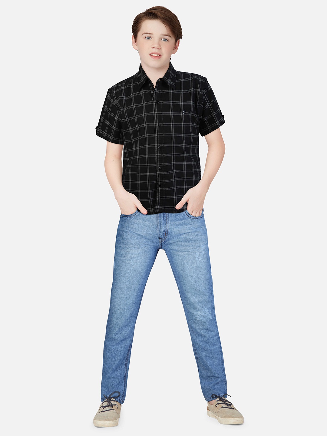 

Gini and Jony Boys Checked Casual Cotton Shirt, Black