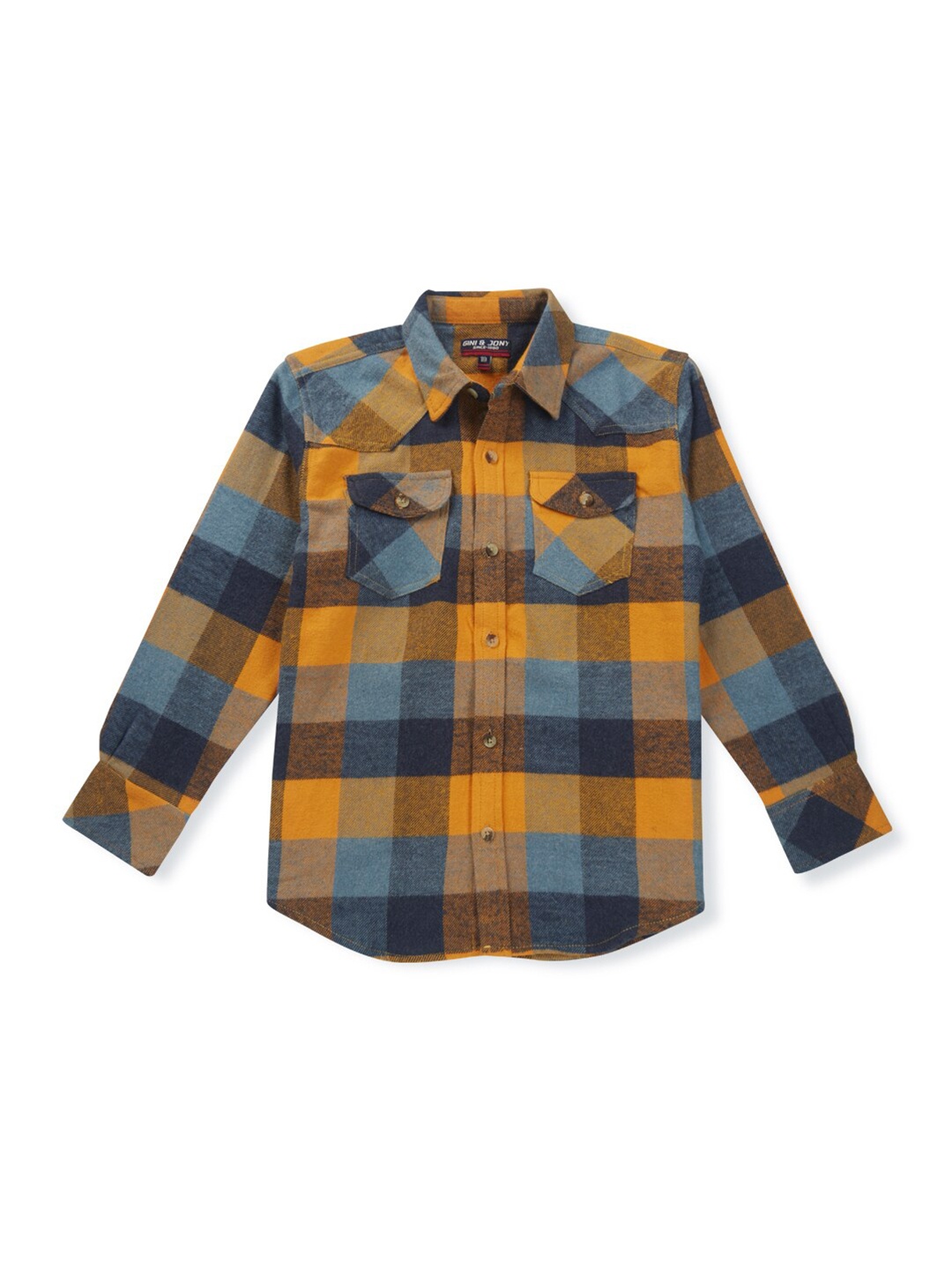 

Gini and Jony Boys Buffalo Checks Cotton Casual Shirt, Mustard