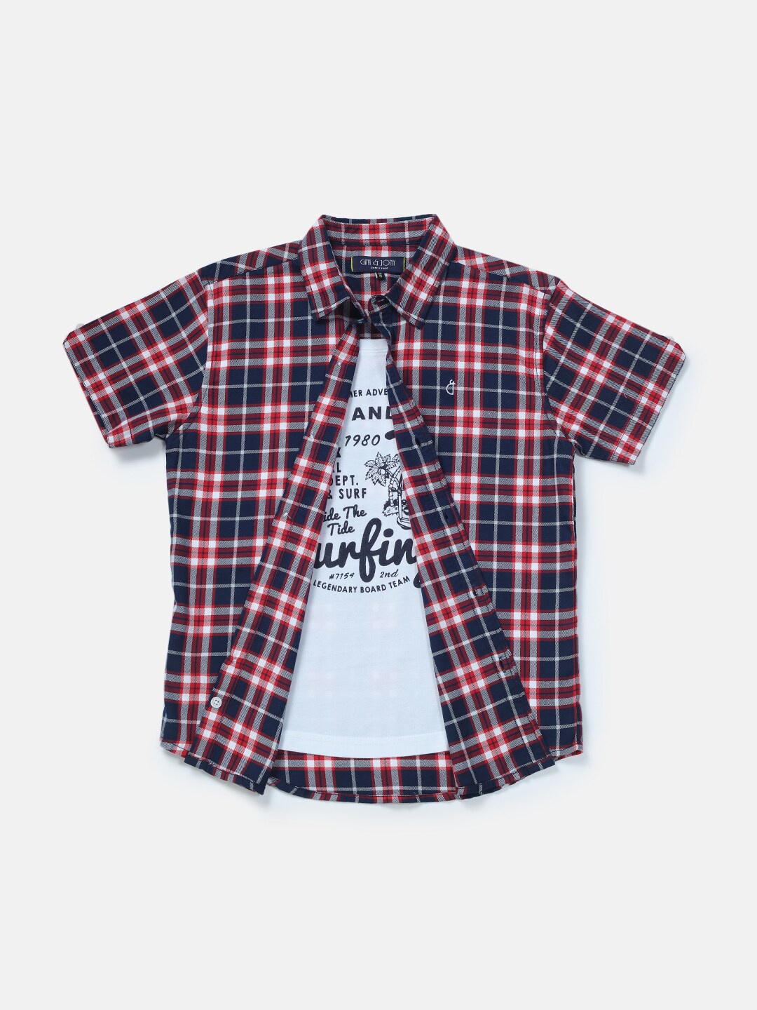 

Gini and Jony Boys Tartan Checks Casual Shirt, Red