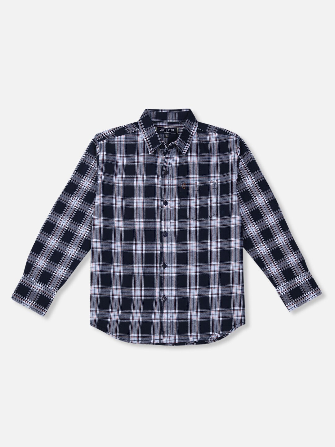 

Gini and Jony Boys Tartan Checked Cotton Casual Shirt, Navy blue