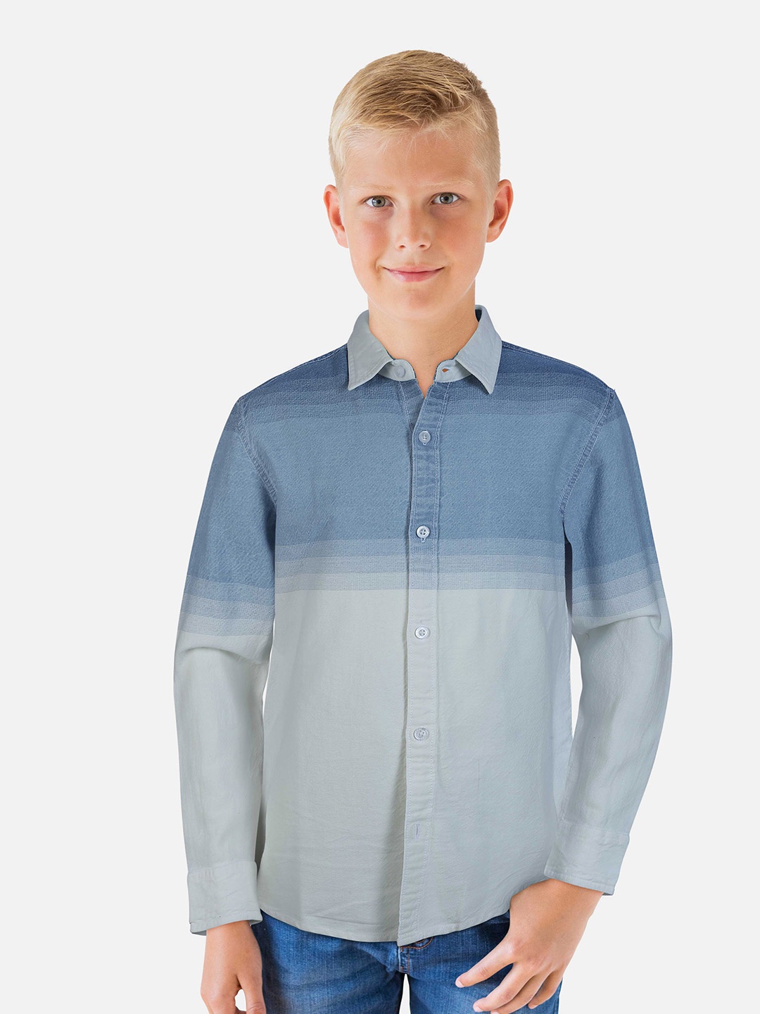 

Gini and Jony Boys Colourblocked Casual Cotton Shirt, Blue