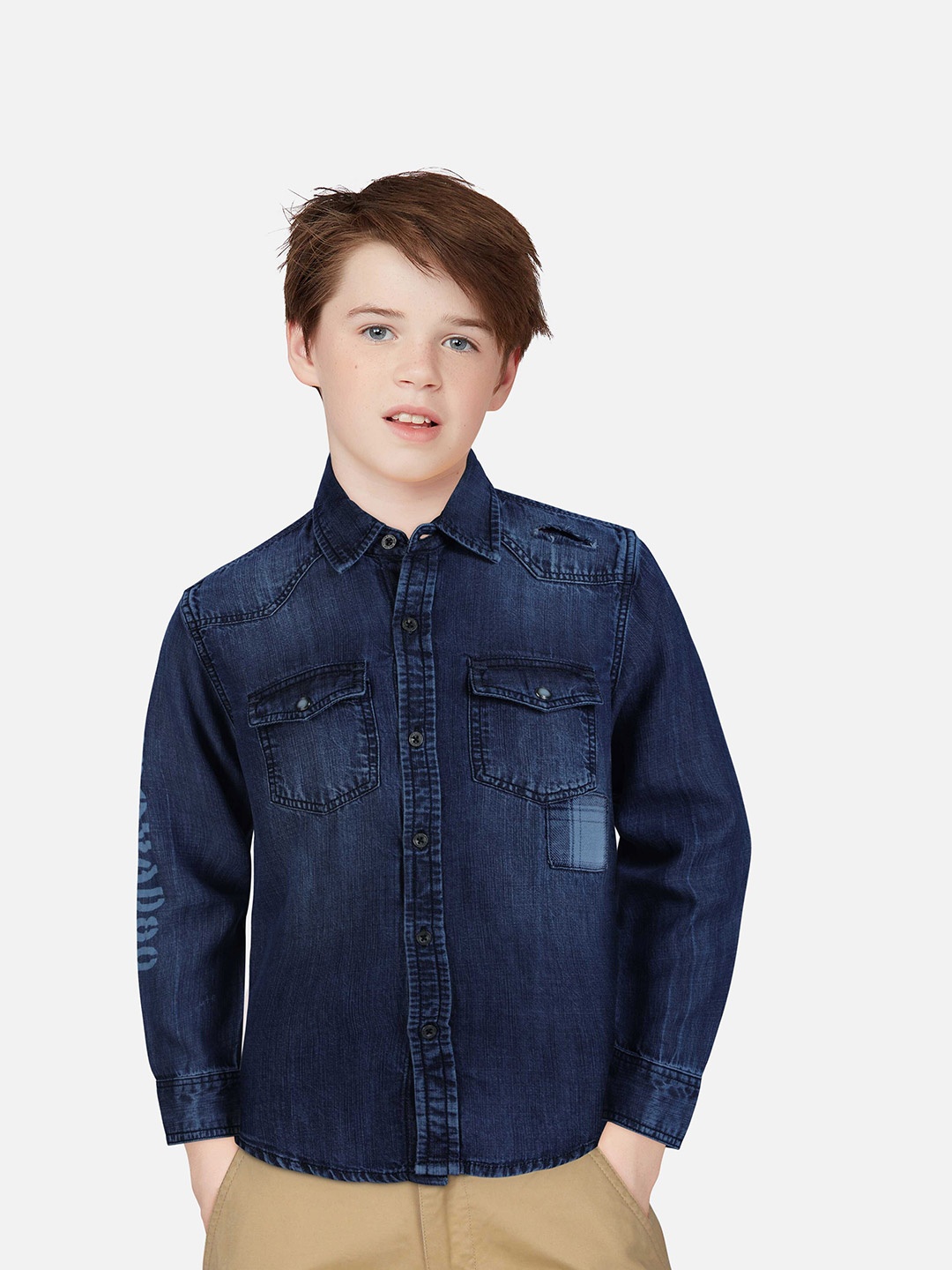 

Gini and Jony Boys Faded Casual Denim Shirt, Navy blue