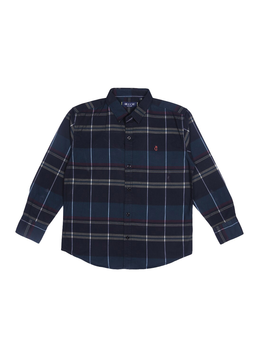 

Gini and Jony Boys Windowpane Checks Casual Cotton Shirt, Navy blue