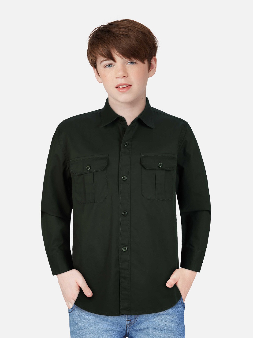 

Gini and Jony Spread Collar Casual Cotton Shirt, Olive