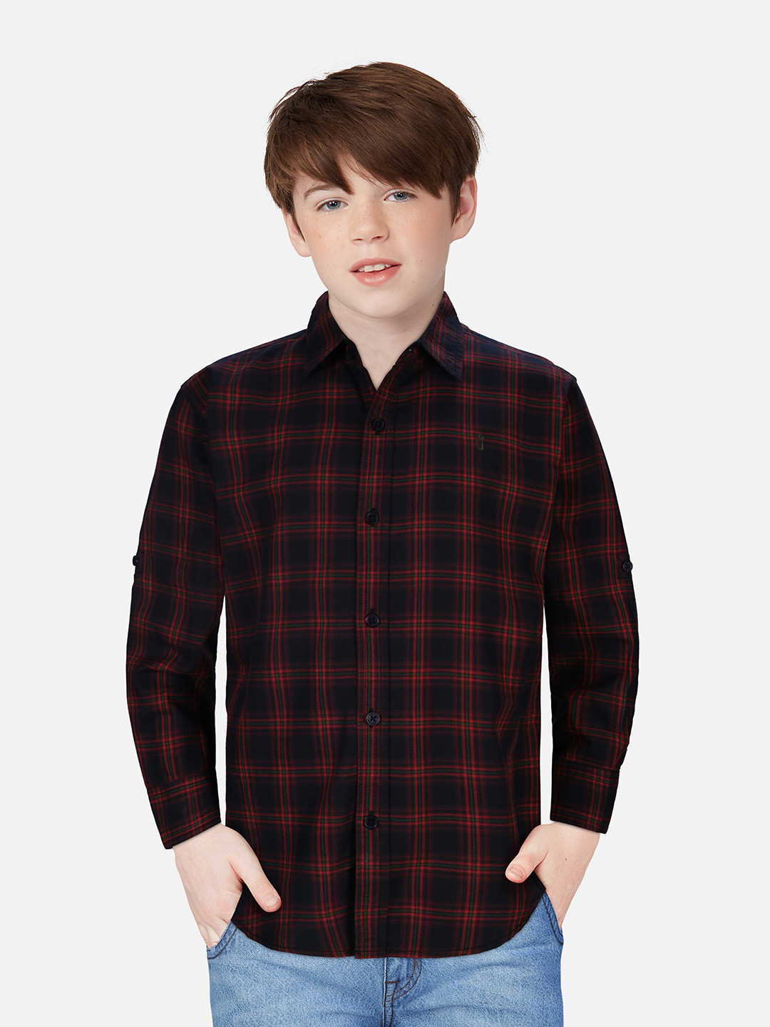

Gini and Jony Tartan Checked Casual Cotton Shirt, Red