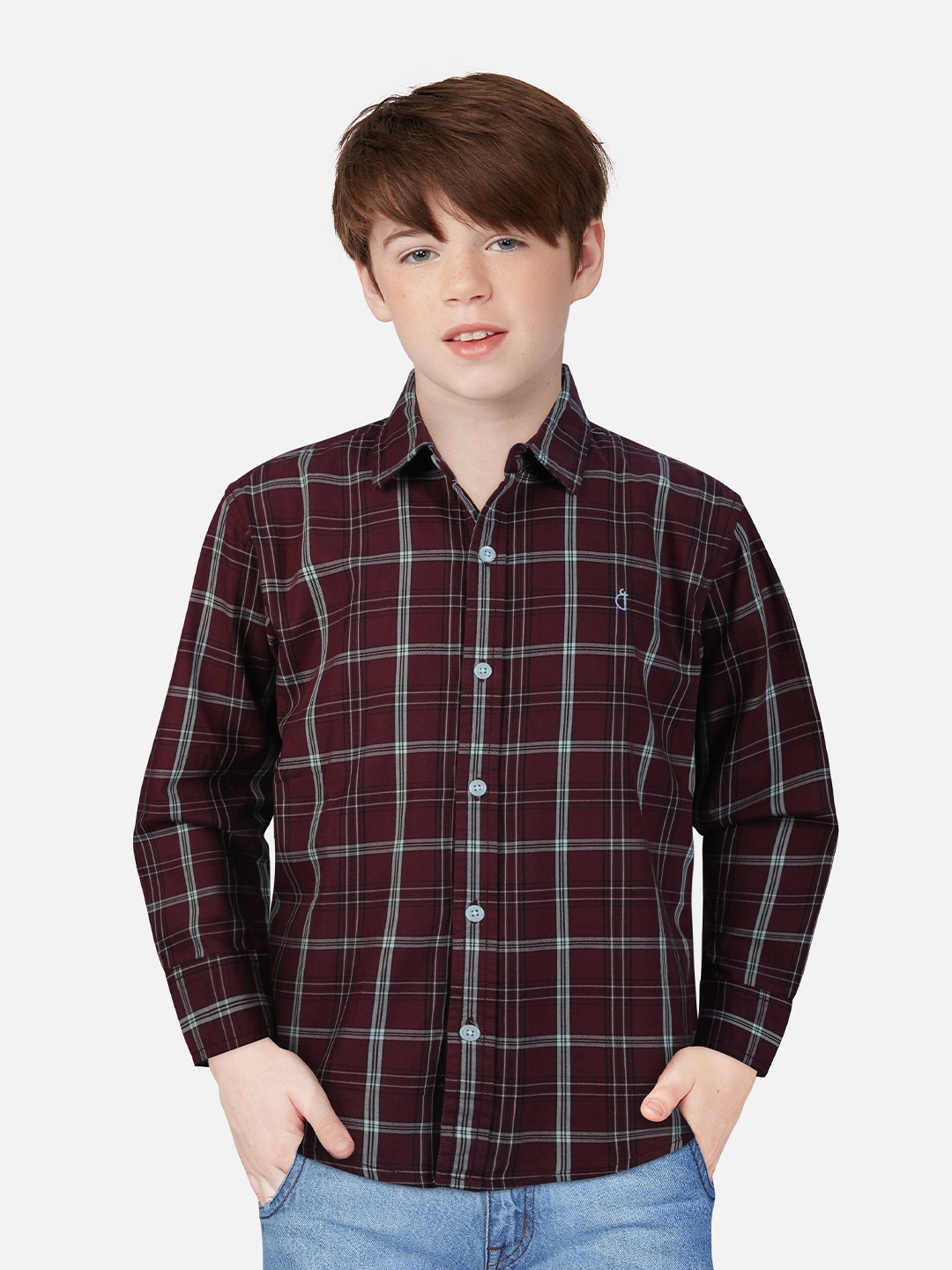 

Gini and Jony Boys Tartan Checks Cotton Casual Shirt, Maroon