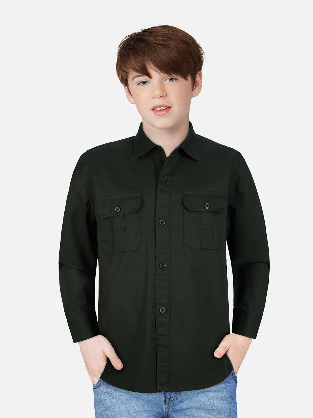 

Gini and Jony Boys Cotton Casual Shirt, Olive
